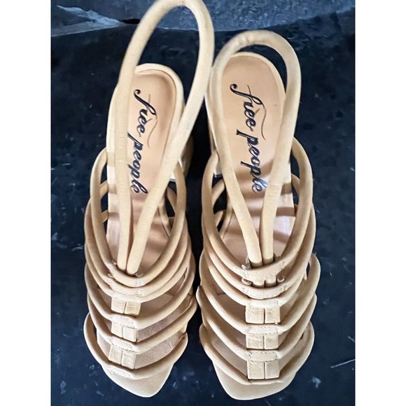 Free People Womens Colette Cinched Sandals Heel Orange Leather 37 / 7 US - Picture 8 of 16